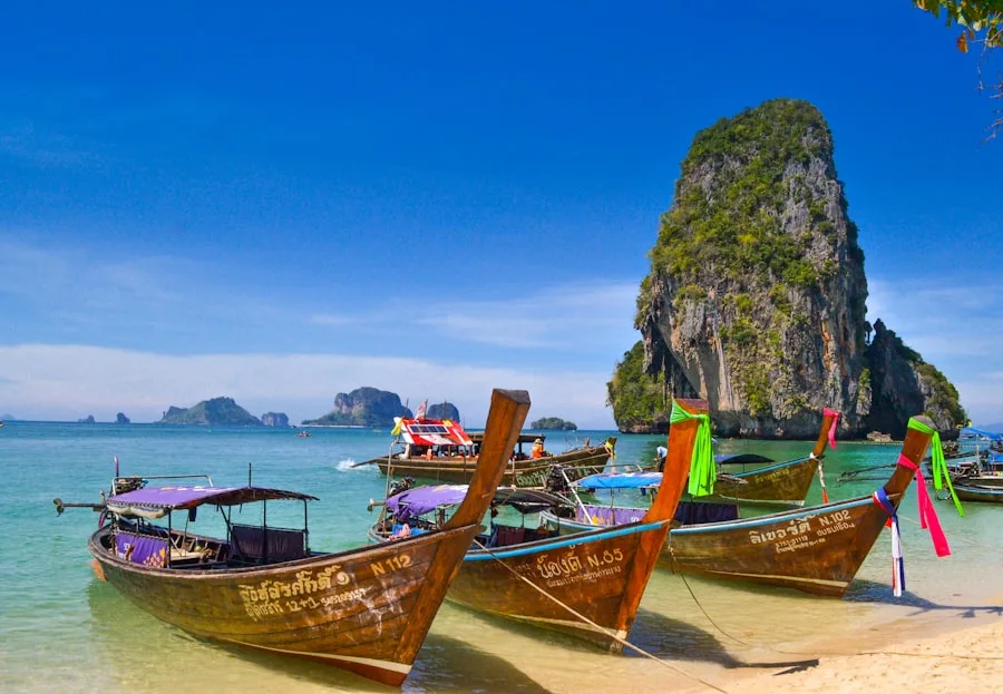 Longtail boats at Maya Bay, Krabi — Thailand honeymoon package from India